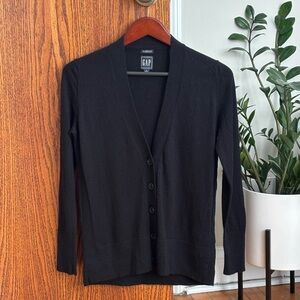 Black 100% Merino Wool Petite Cardigan Sweater M